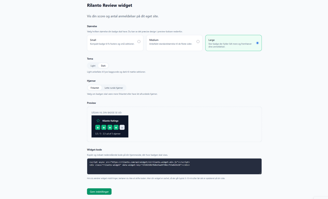 Rilanto Widget - Vis din score og anmeldelser på dit eget site