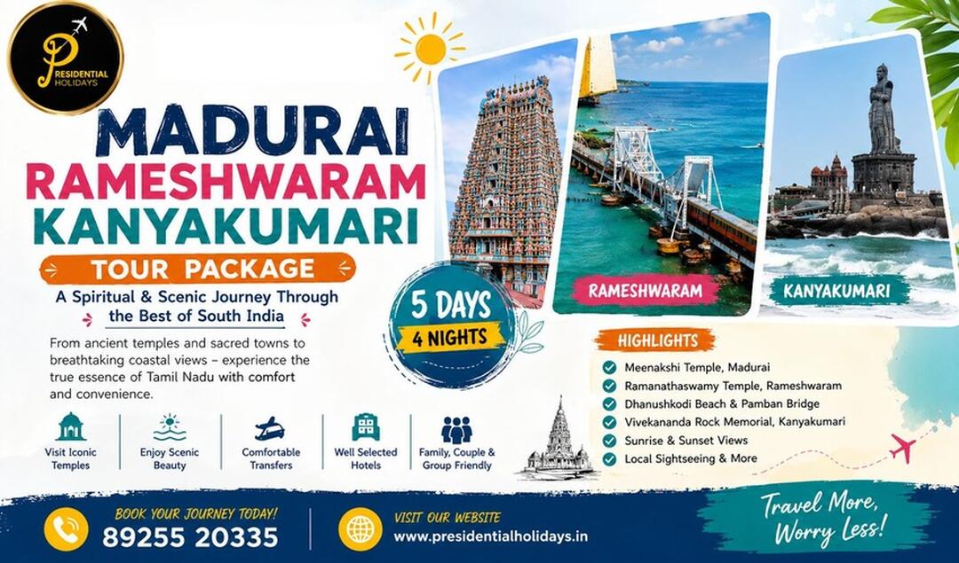 5 Days 4 Nights Madurai Rameshwaram Kanyakumari Tour Package | Presidential Holidays